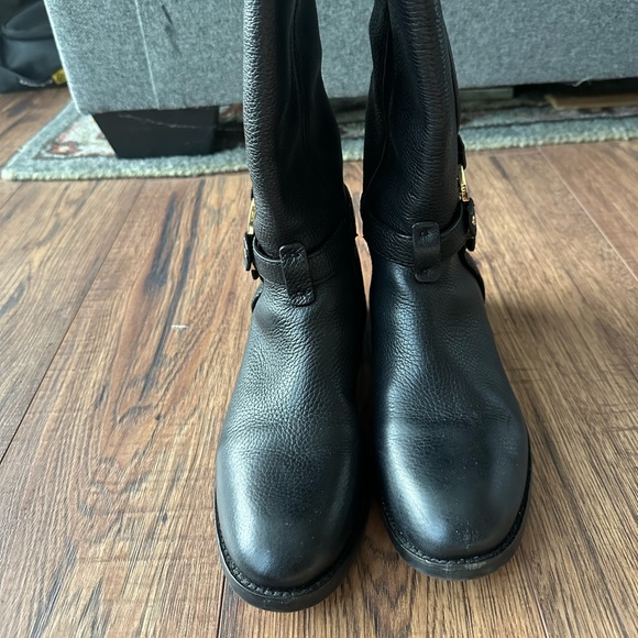 Tory Burch Amanda Riding Boots Tall Double T Medallion Logo Leather - Picture 4 of 6